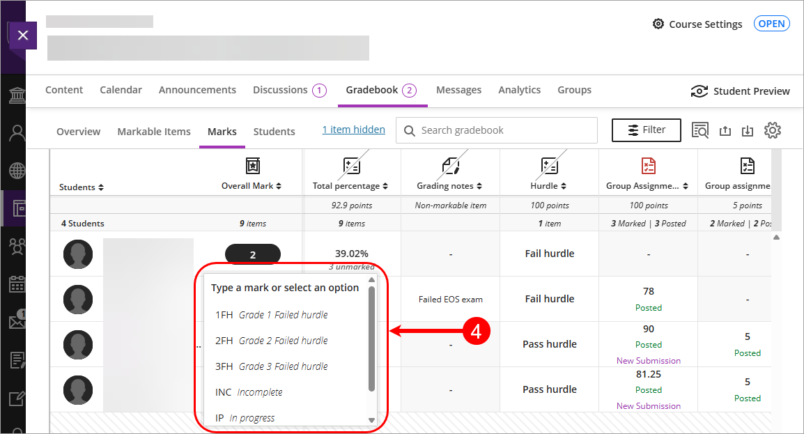 Override drop-down list circled
