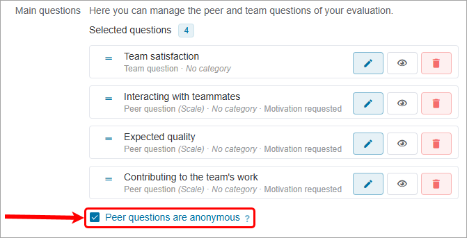 Peer questions are anonymous checkbox circled