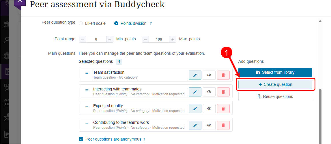 Create question button circled