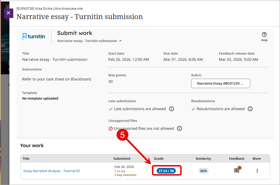 number in Grade column
