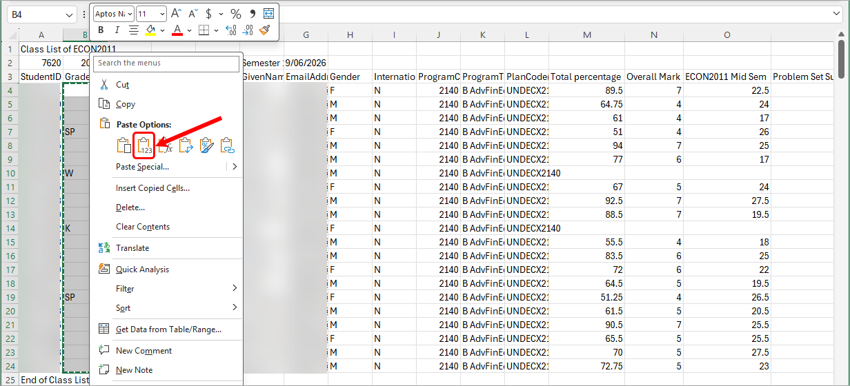 Pasting values circled