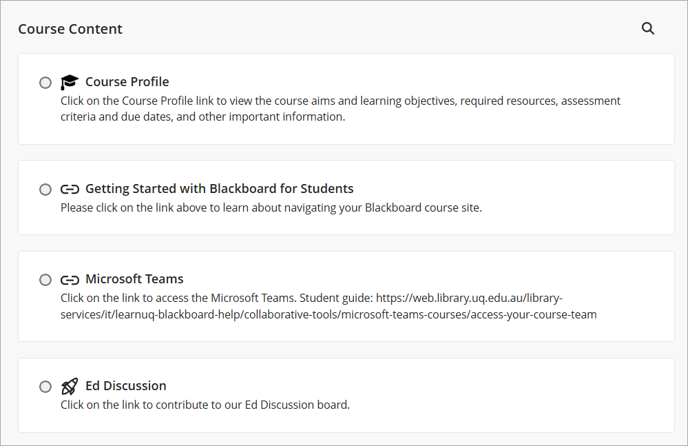 course profile, microsoft team and ed discussion links