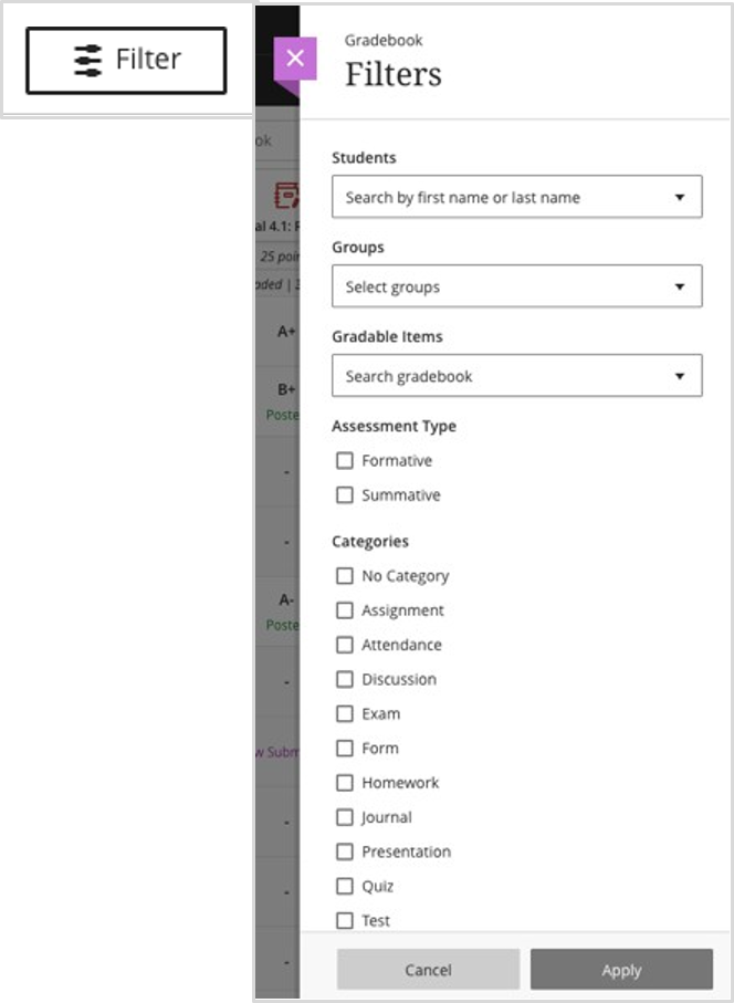 Filter options old