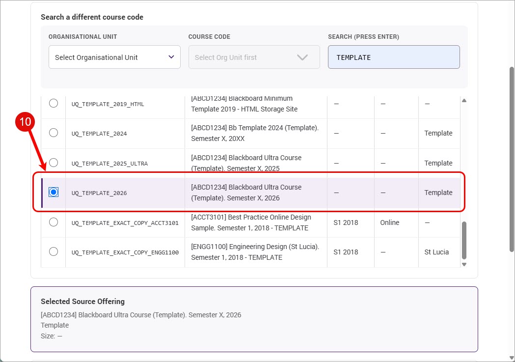 Blackboard Ultra Course (Template) circled