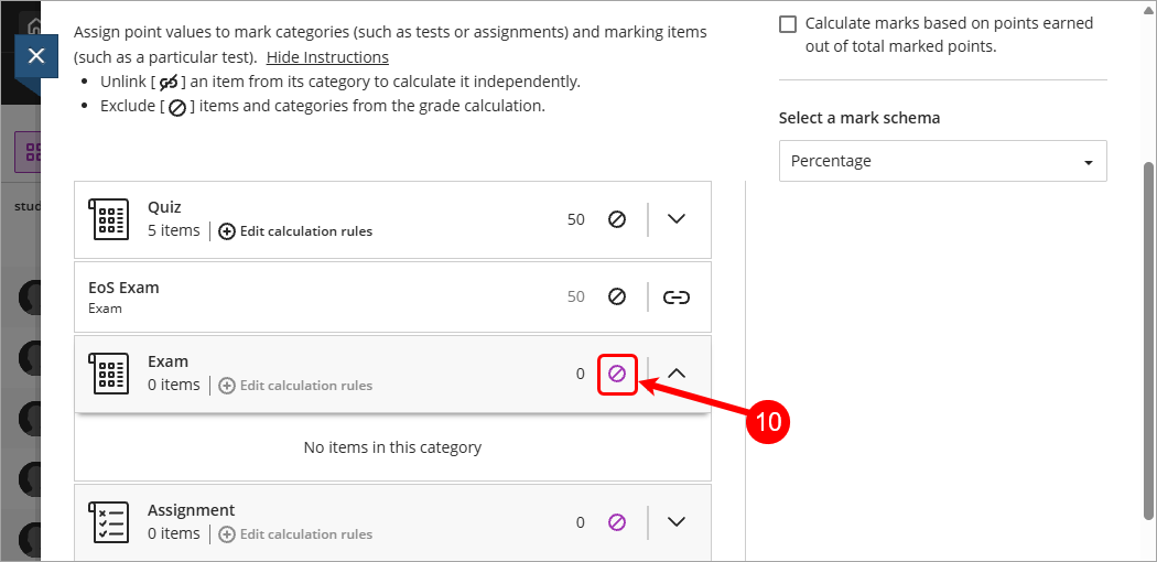 Exclude category (circle with diagonal line) button circled