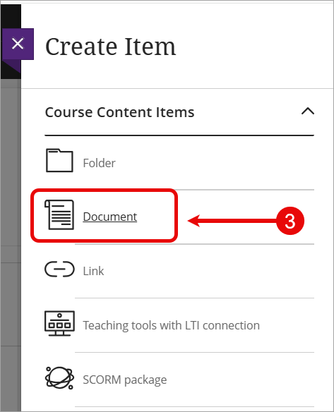 document highlighted in menu options