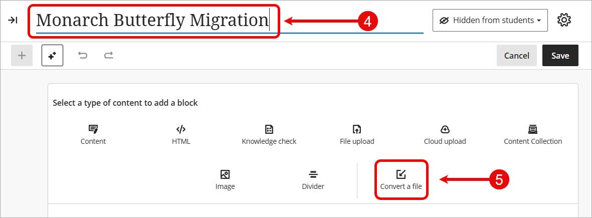 title and convert file option highlighted