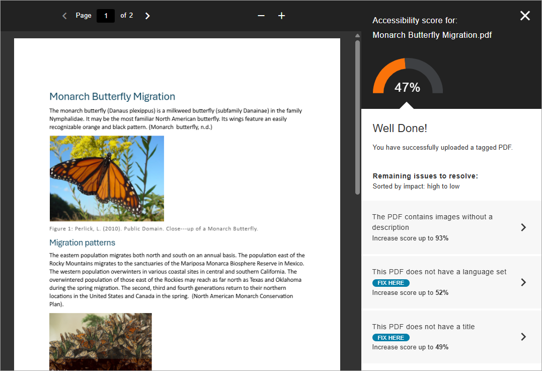 shows accessibility score improved