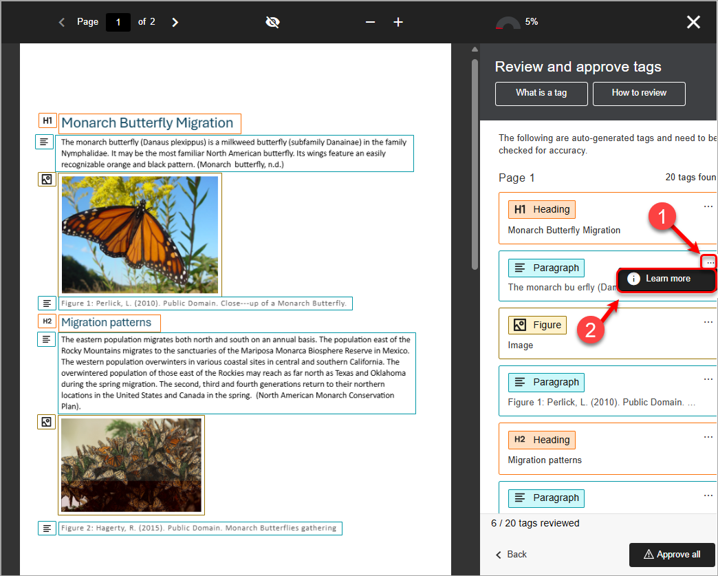 three dots and learn more button highlighted
