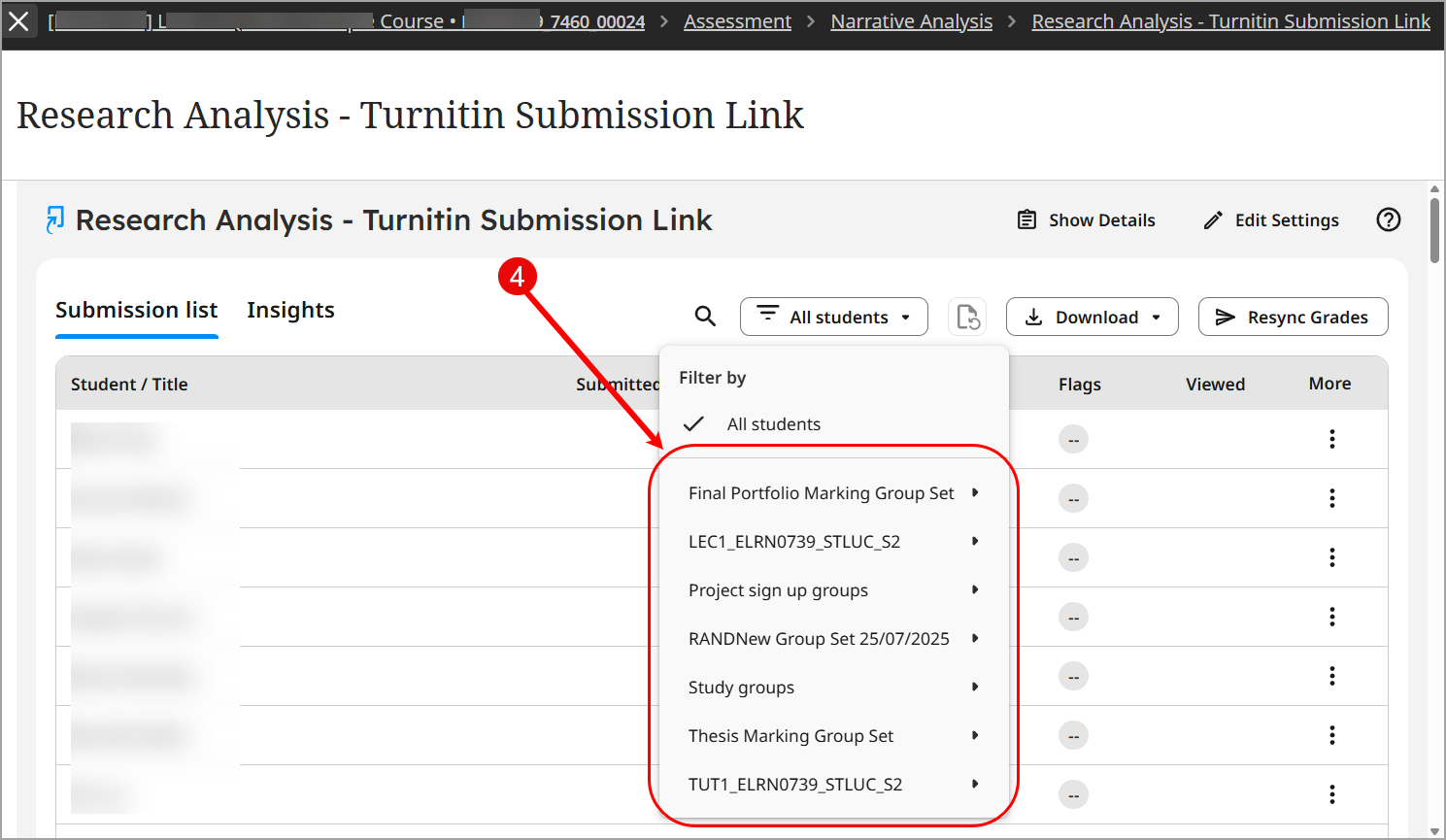 Screenshot of selecting groups