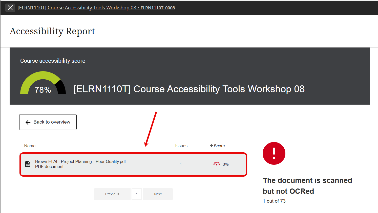content item identified with issue