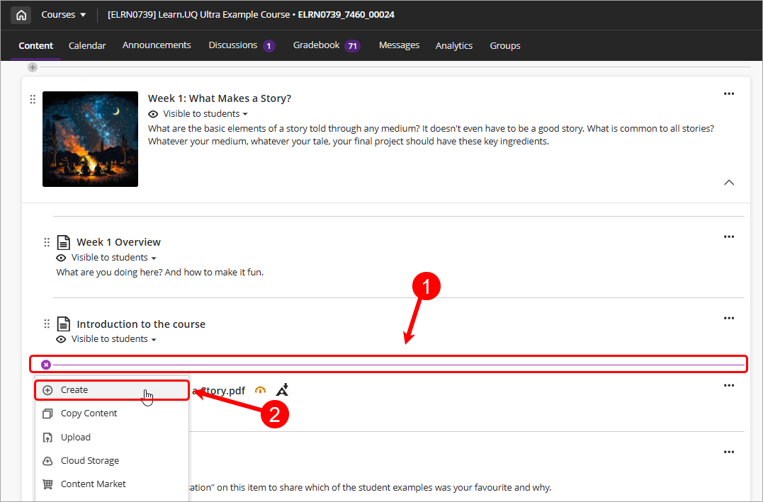 create button highlighted