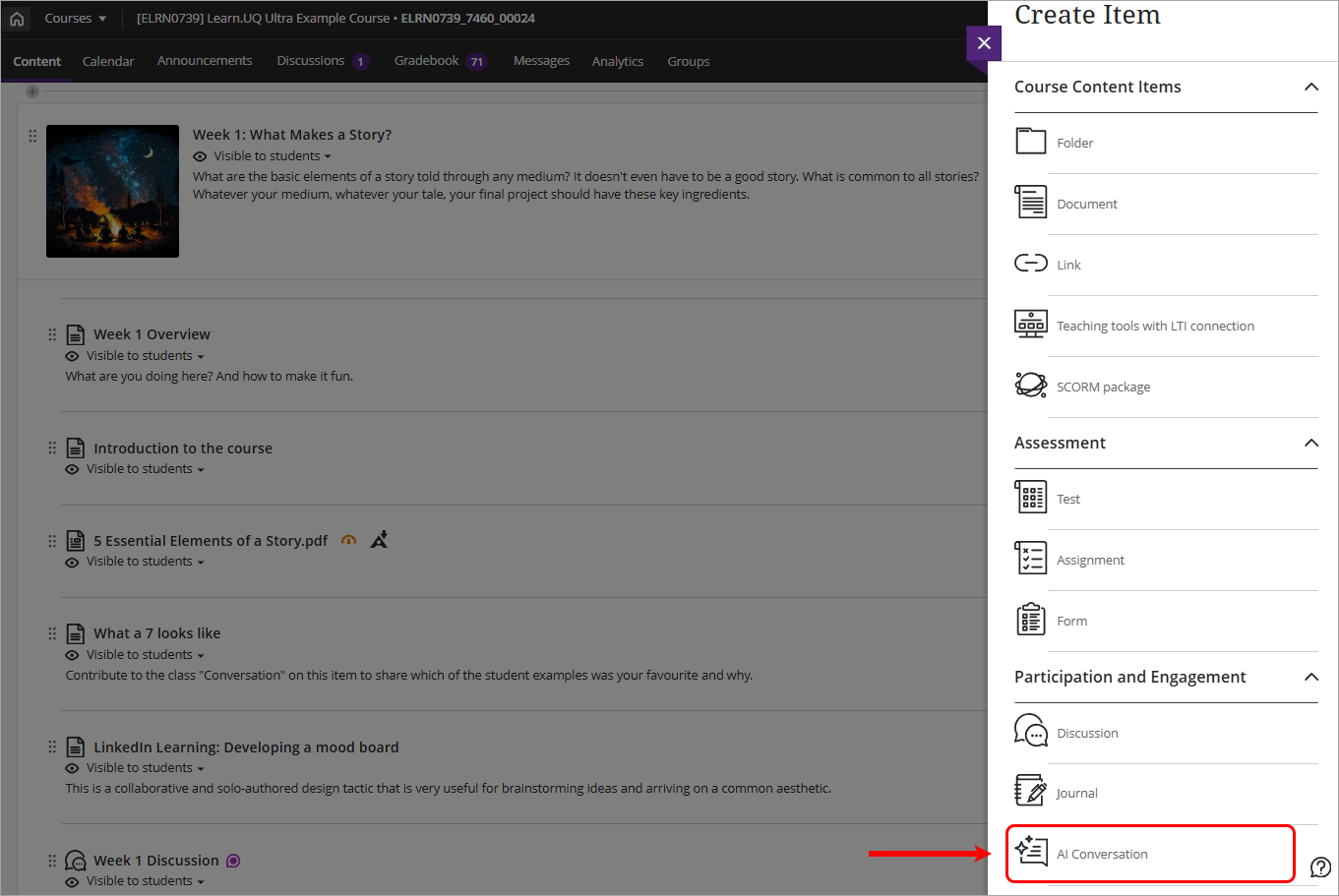 AI conversation option highlighted