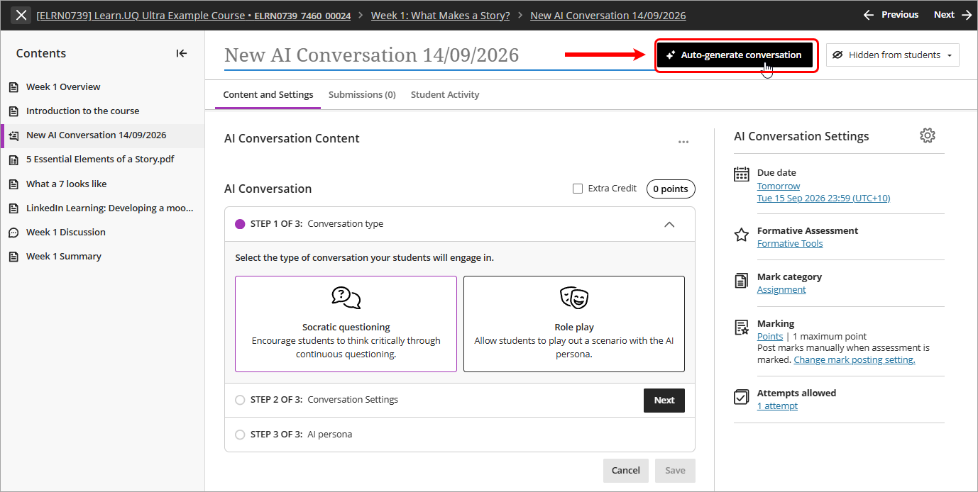 auto-generate AI conversation