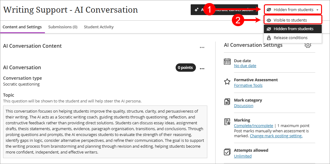 visible to students highlighted