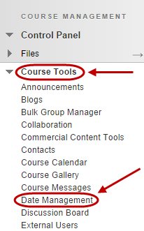 Click on Date Management link in course menu 