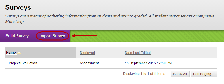 Click on the Import Survey button.