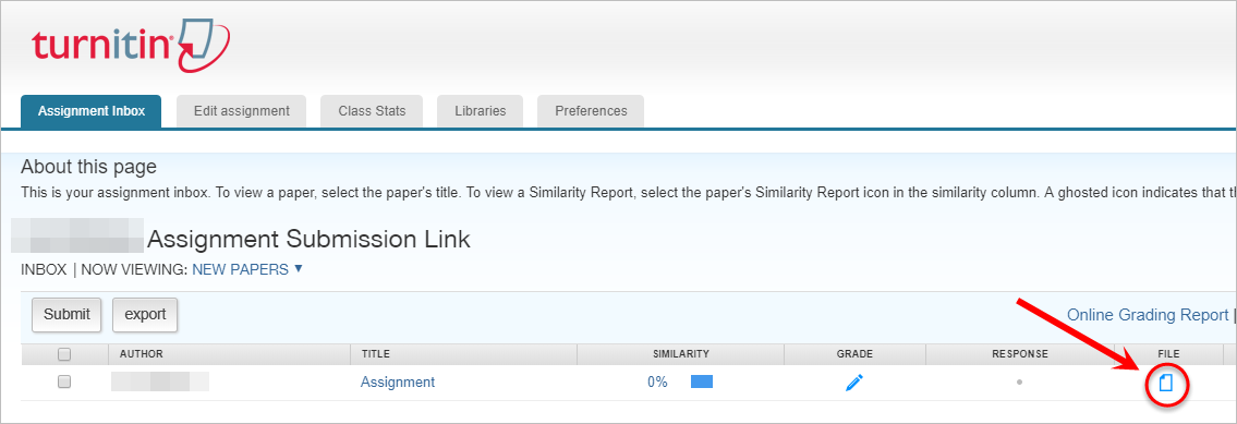 the document icon under the file column is highlighted