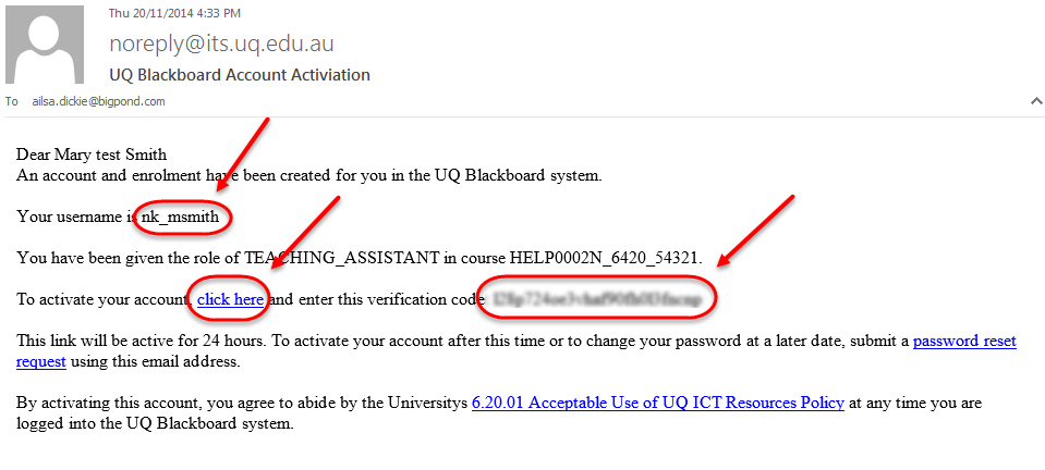 Account activation email