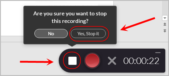 white stop button and confirmation