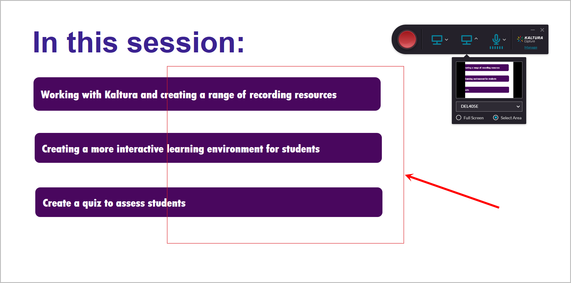 red border selection for recording