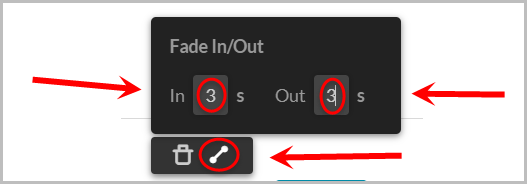 fade in and fade out icon and typing in the seconds for fade duration