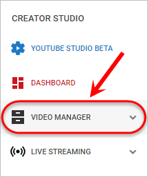 the video manager button is highlighted