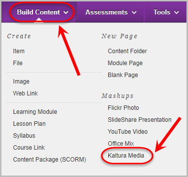 Build content menu with kaltura media circled