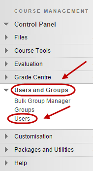 Control panel with Users and Groups circled