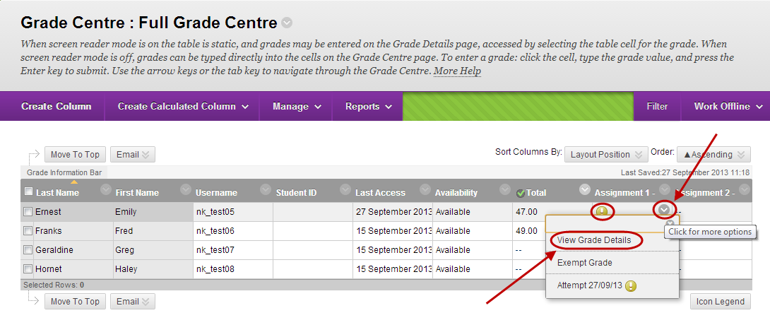 view grade details link