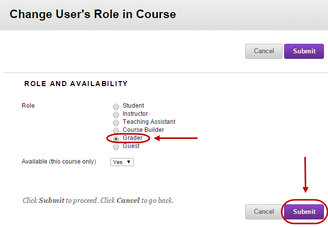 Change user's role in course settings screen