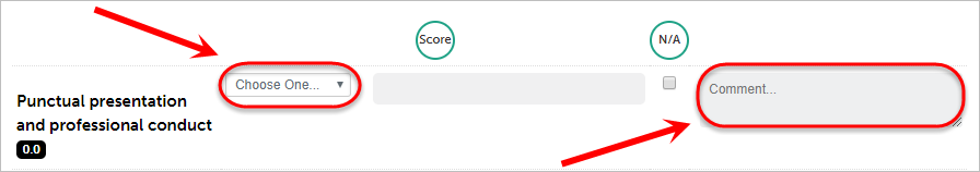 Choose One drop-down list circled and the comment text box circled.