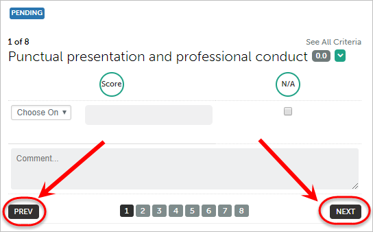 Compact instrument view with Next and Previous buttons circled