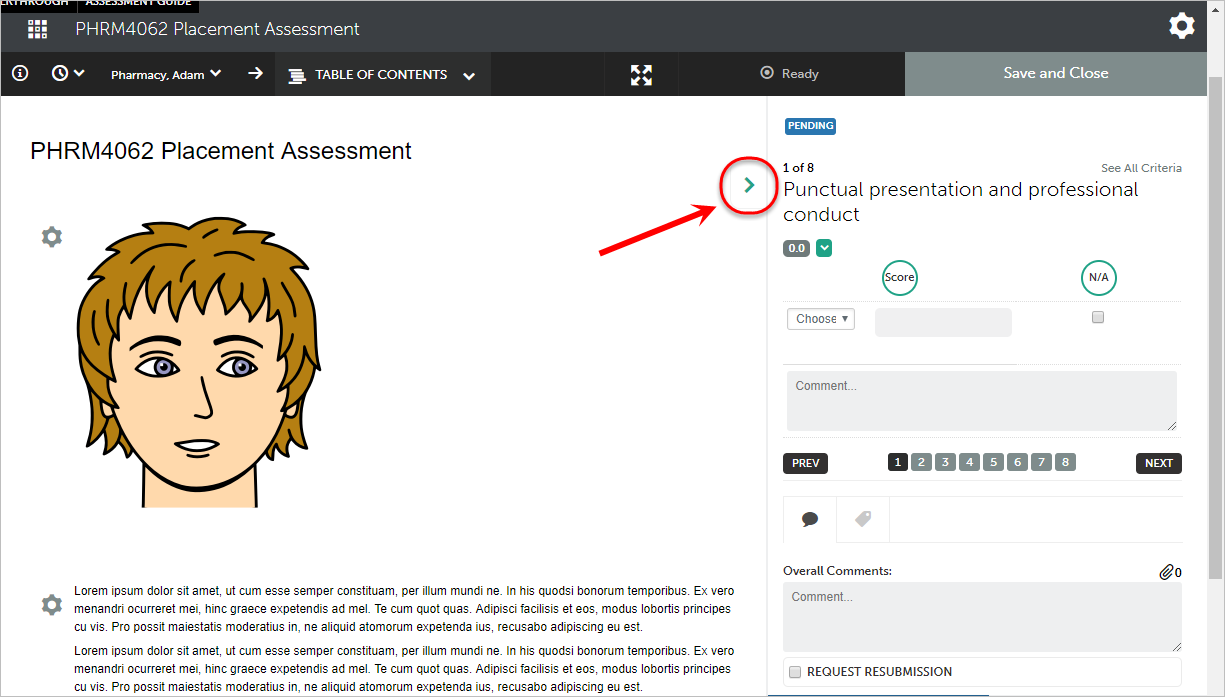 GIF showing the toggle instrument option to show full student work
