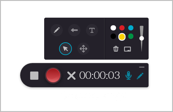 drawing tool panel above kaltura capture recording interface