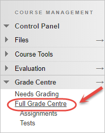 grade centre and full centre are highlighted