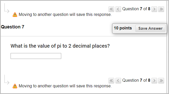calculated numeric question, What is the value of pi to 2 decimal places?