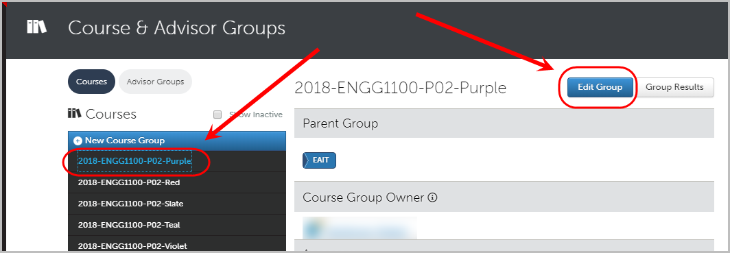 group selected, edit group button selected