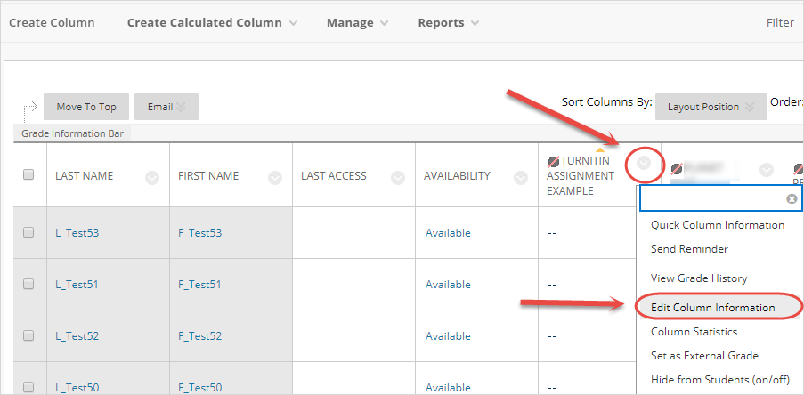 arrow and edit column information