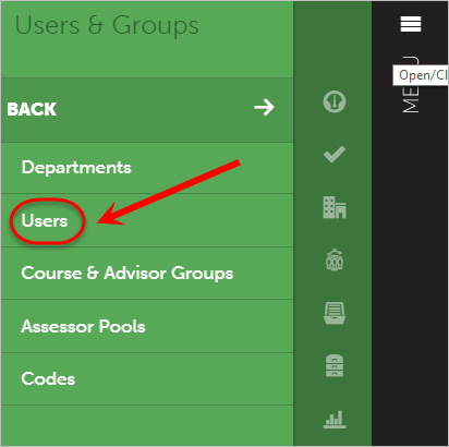 Users circled in the Users & Groups menu