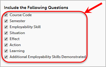 Checkboxes circled under Include the Following Questions.