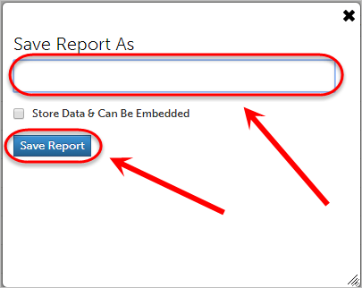Save Report As text box circled along with the Save Report button.