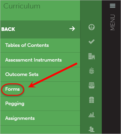 Forms circled in the Curriculum menu
