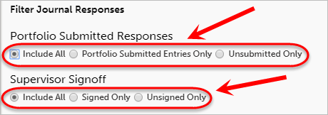 Radio buttons circled under Portfolio Submitted Responses and Supervisor Signoff.