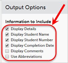 Checkboxes circled under the Information to Include.