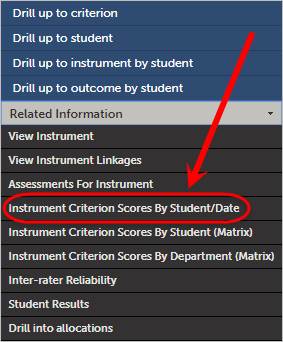 Instrument Criterion Scores By Student/Date