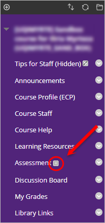 Course menu with square icons next to empty links