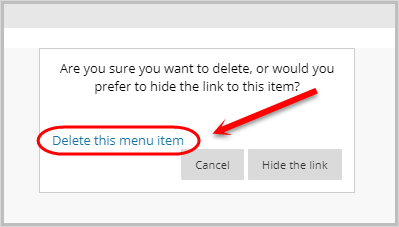 delete menu item pop-up
