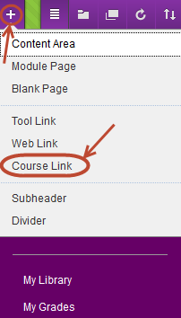 Drop down menu with course link circled