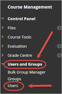 Control Panel with users and groups circled.